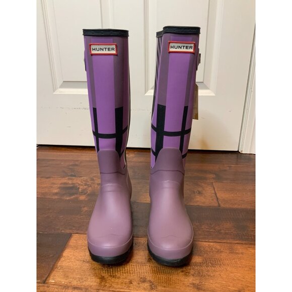 Hunter Original Knee High Purple Plaid Tall Rain Boots WFT1000RTR Size 7 | 38 - Picture 3 of 9